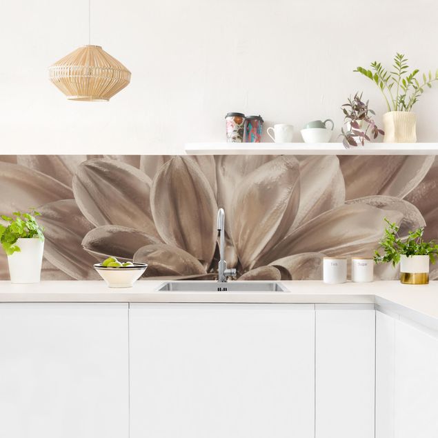 Küchenrückwand Glas Motiv Blumen Bronzener Dahlientraum