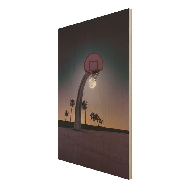 Holzbild - Jonas Loose - Basketball mit Mond - Hochformat 3:2