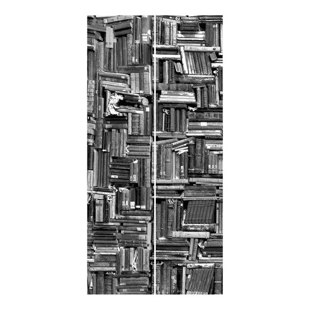 Schiebegardinen Set 6-teilig Shabby Bücherwand schwarz weiß