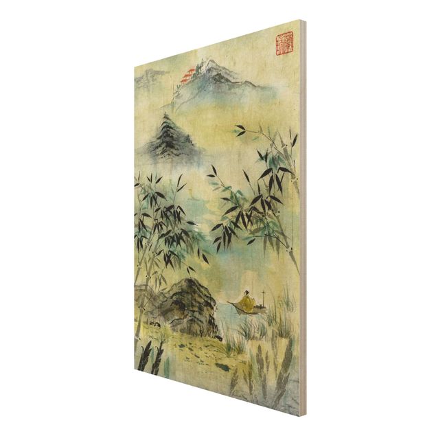 Moderne Holzbilder Japanische Aquarell Zeichnung Bambuswald