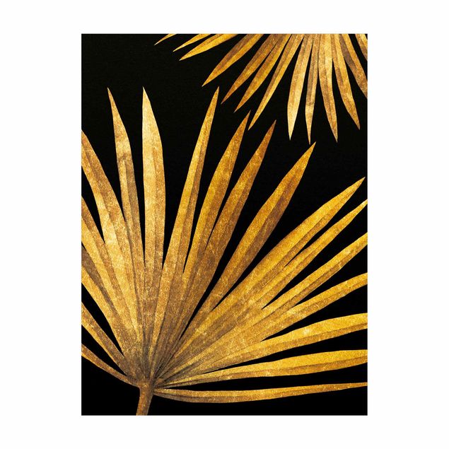 Teppich Blumen Gold - Palmenblatt auf Schwarz