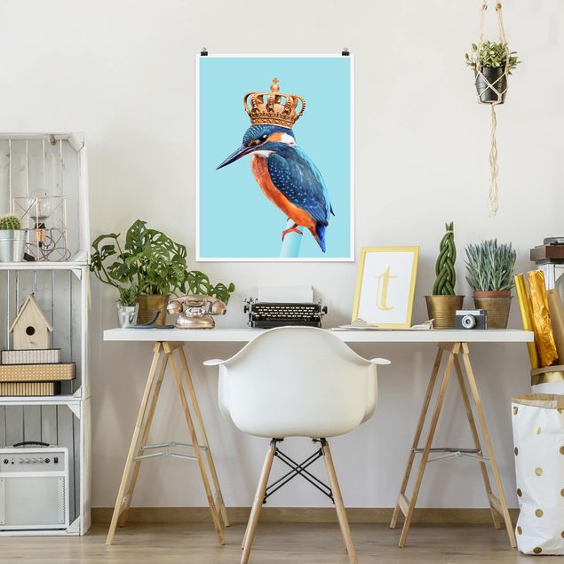 Poster Kinderzimmer Tiere Eisvogel mit Krone