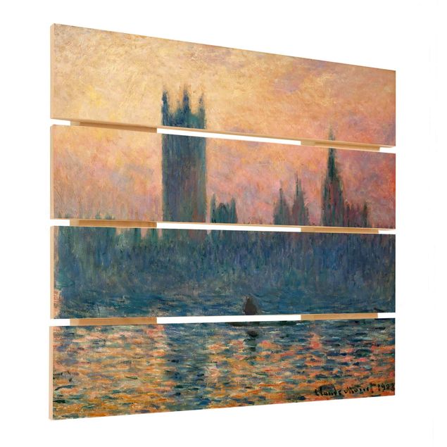 Bilder auf Holz Claude Monet - London Sonnenuntergang