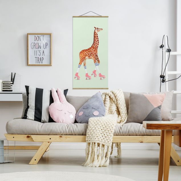 Stoffbilder mit Holzleisten Giraffe mit Rollschuhen