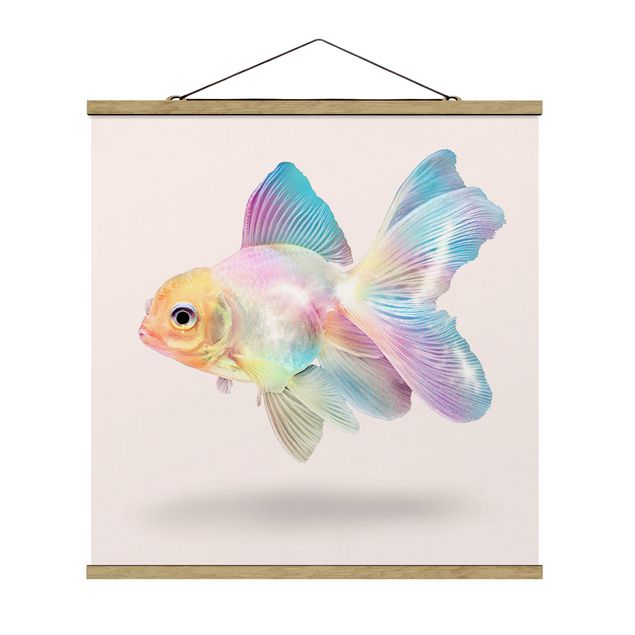 Stoffbild mit Posterleisten - Jonas Loose - Fisch in Pastell - Quadrat 1:1