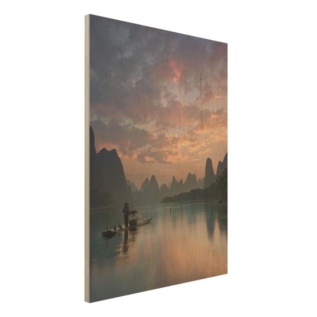 Holzbilder modern Sonnenaufgang über chinesischem Fluss