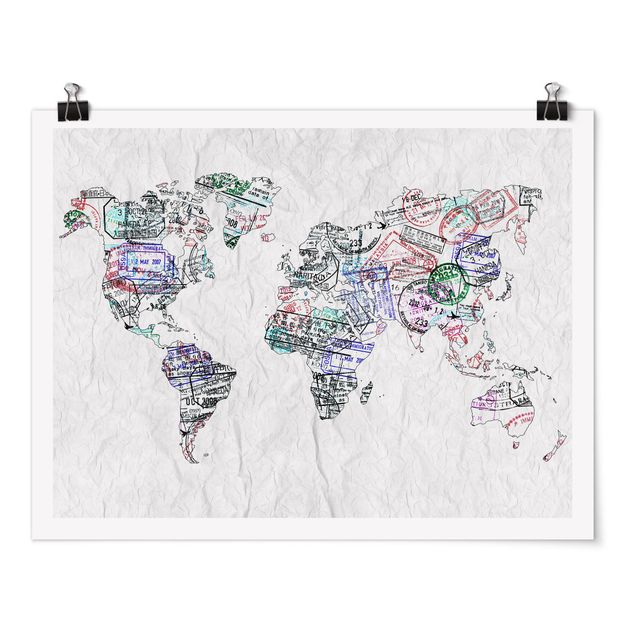 Poster kaufen Reisepass Stempel Weltkarte