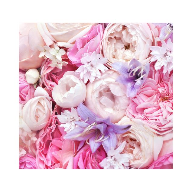 Duschrückwand - Shabby Rosen mit Glockenblumen