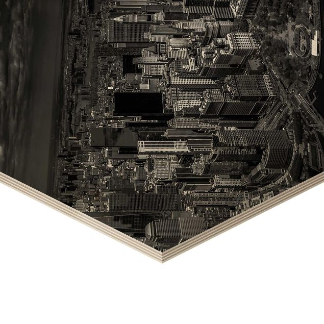 Hexagon Bild Holz - New York - Manhattan aus der Luft