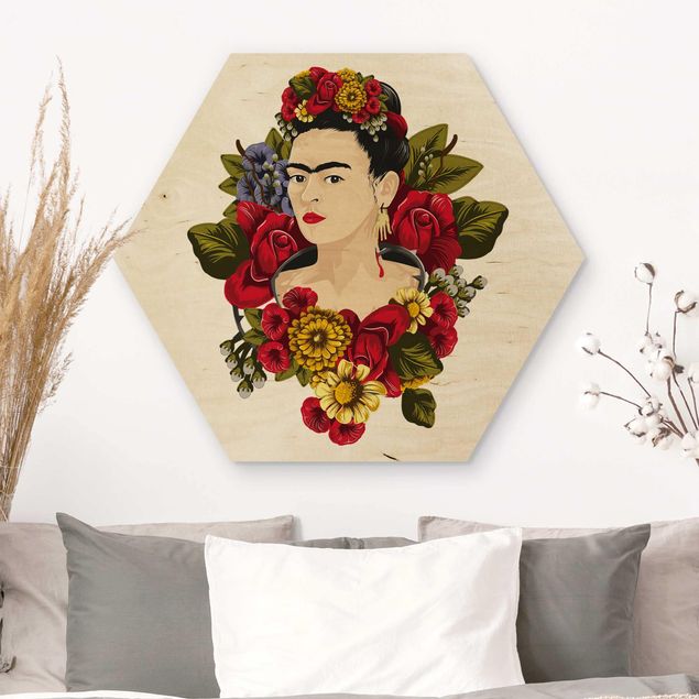 Holzbilder mit Blumen Frida Kahlo - Rosen