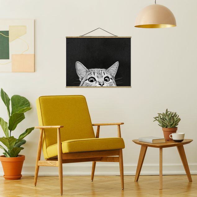 Bilder für die Wand Illustration Katze Schwarz Weiß Zeichnung