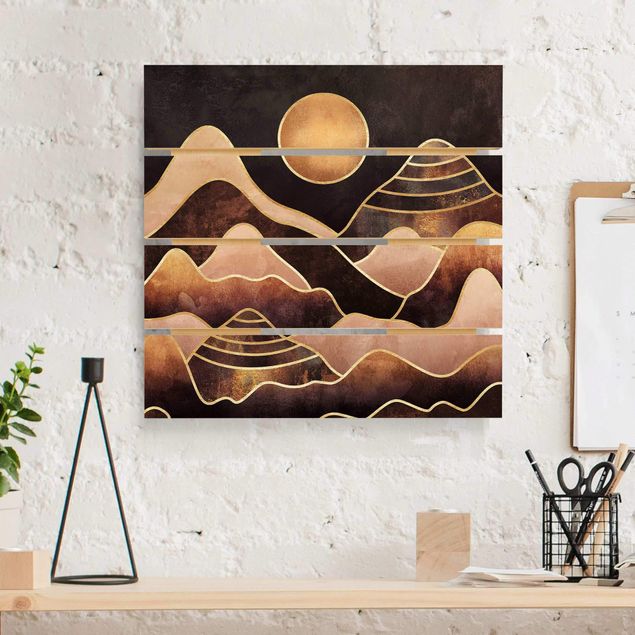 Abstrakte Bilder Goldene Sonne abstrakte Berge