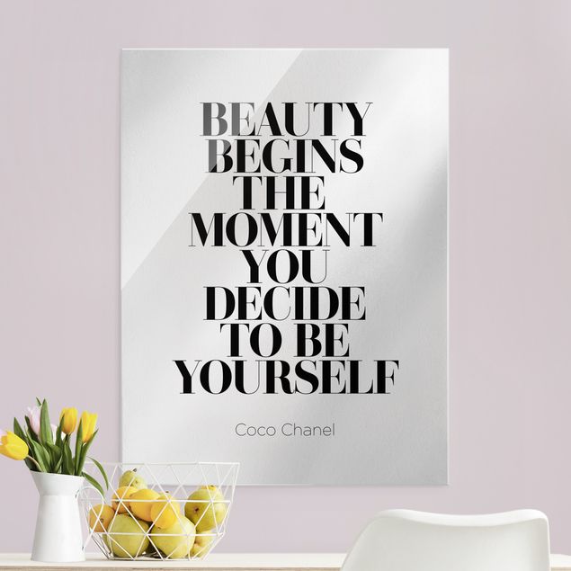 Glasbild Schwarz-Weiß Be yourself Coco Chanel