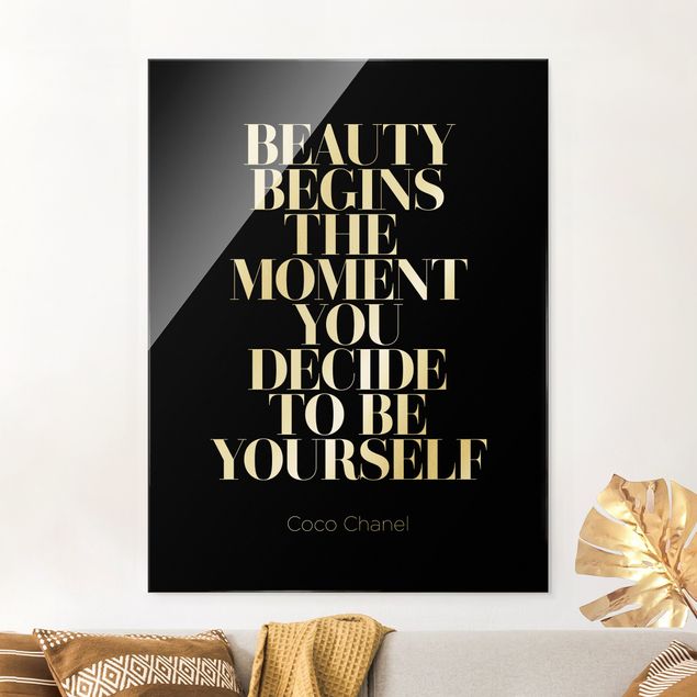 Wandbilder Glas XXL Be yourself Coco Chanel Schwarz