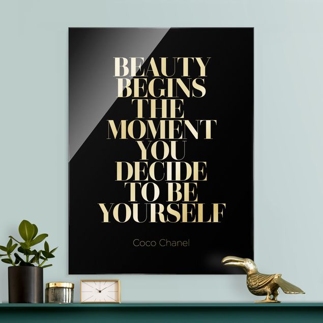 Schwarz-Weiß Glasbilder Be yourself Coco Chanel Schwarz