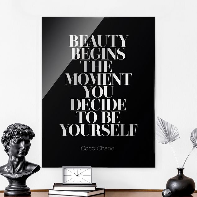 Wandbilder Glas XXL Be yourself Coco Chanel Schwarz