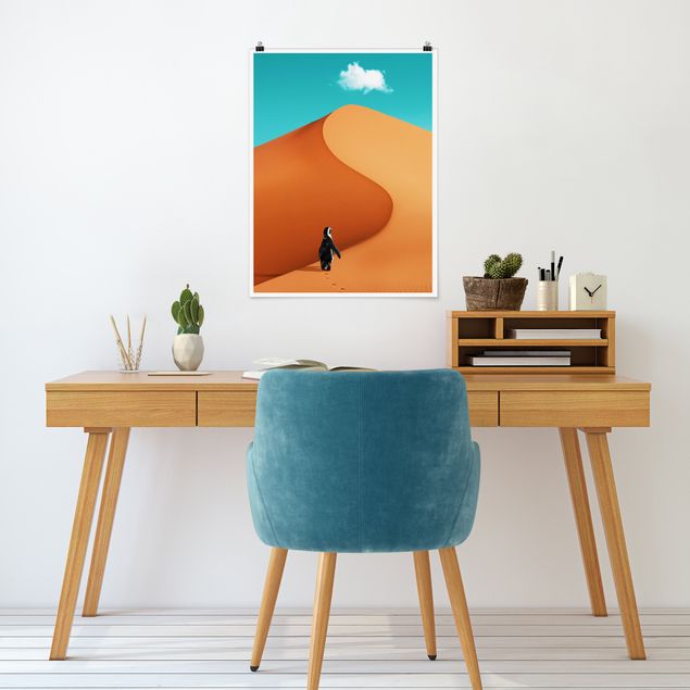 Kunstkopie Poster Wüste mit Pinguin