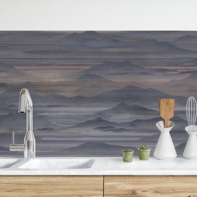 Küchenrückwände Platte Berge im Nebel Violett