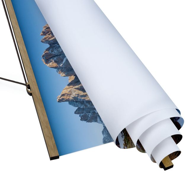 Stoffbild mit Posterleisten - Berghütte - Quadrat