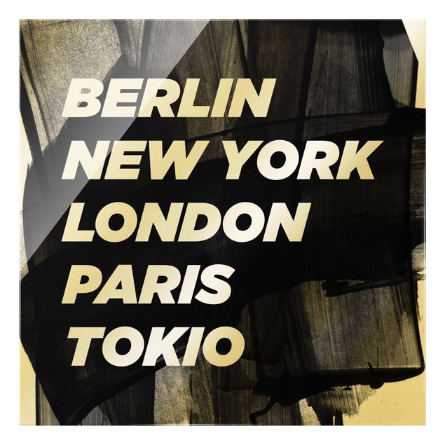 Glasbild - Berlin New York London - Quadrat 1:1