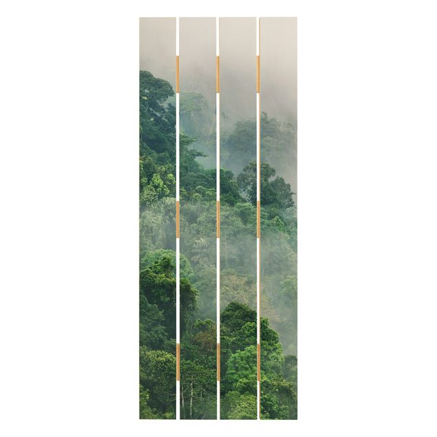 Wandbild Holz Dschungel im Nebel