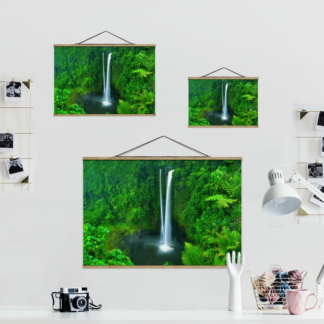 Stoffbild mit Posterleisten - Paradiesischer Wasserfall - Querformat 3:2