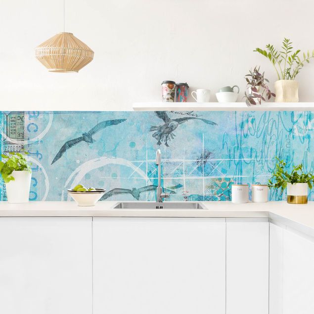 Küchenrückwand Tiere Bunte Collage - Blaue Fische