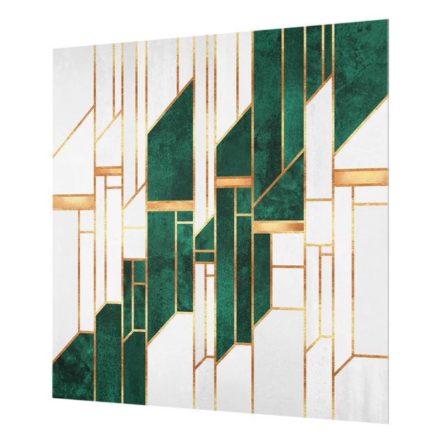 Spritzschutz Glas - Emerald und Gold Geometrie - Quadrat 1:1