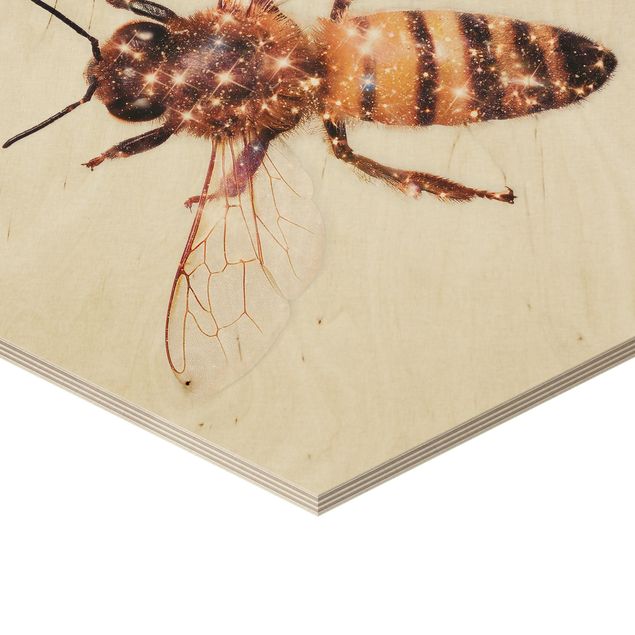 Hexagon Bild Holz - Biene mit Glitzer