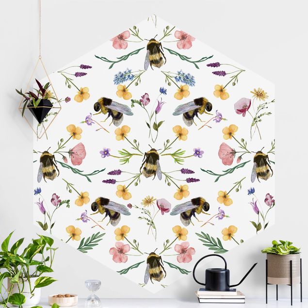 Tapeten Bienen mit Blumen