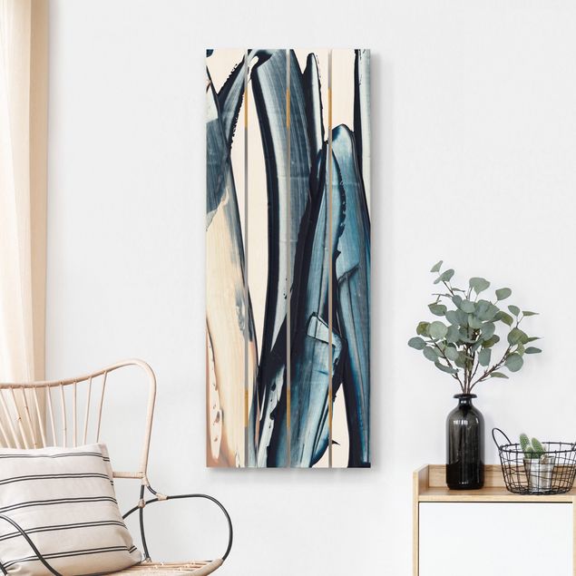 Holzbilder modern Blau und Beige Streifen