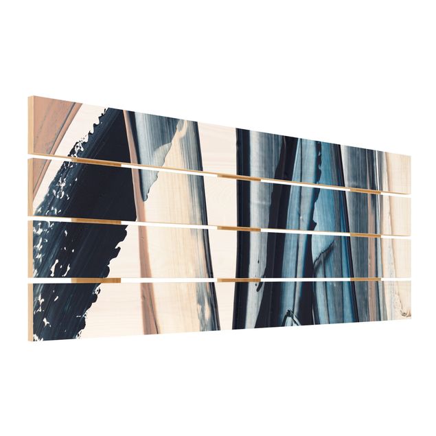 Holzbild - Blau und Beige Streifen - Panorama