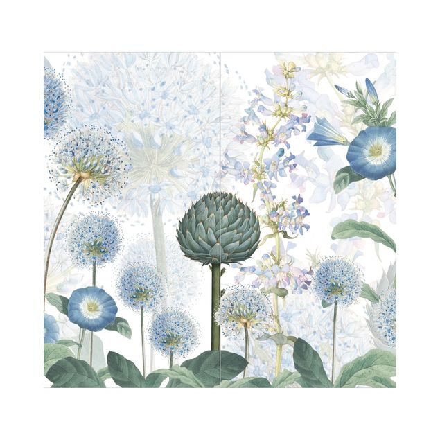 Duschrückwand - Blaue Alliumdolden im Wind