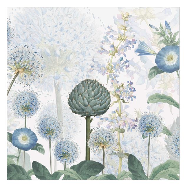 Fensterbilder selbstklebend Blaue Alliumdolden im Wind