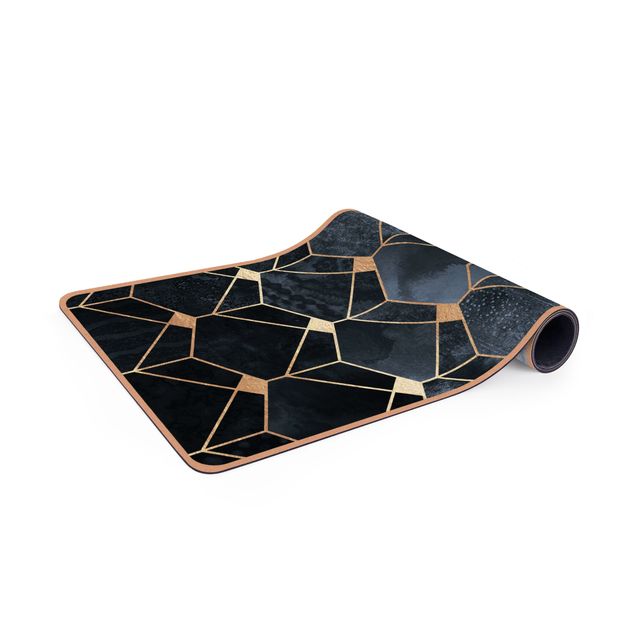 Teppich abstrakt Blaue Geometrie goldenes Art Deco
