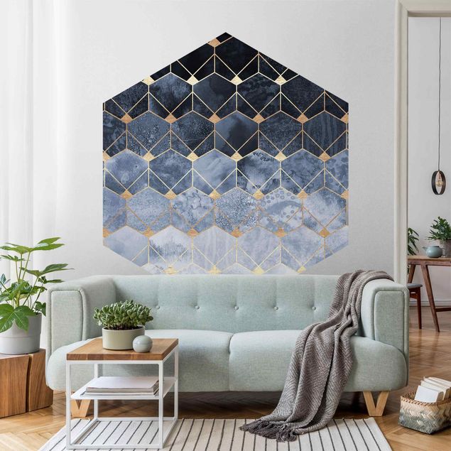 Geometrische Muster Tapete Blaue Geometrie goldenes Art Deco
