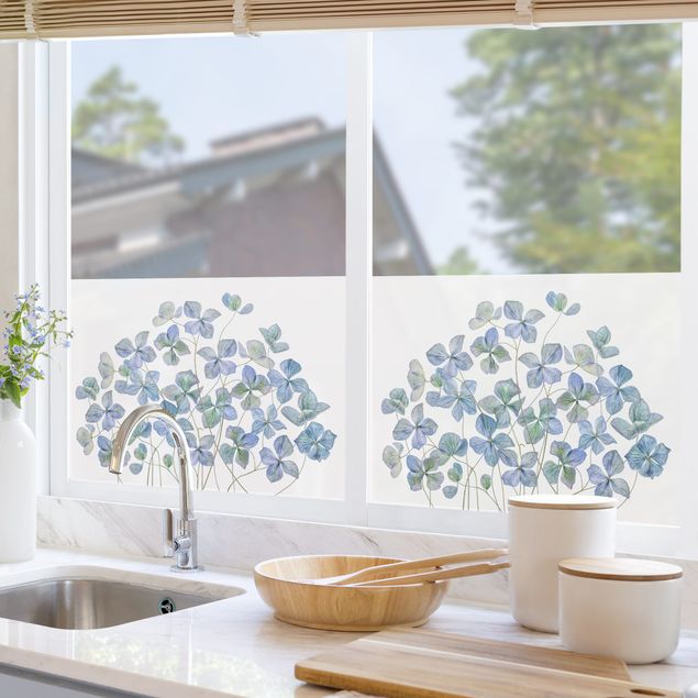 Fensterbilder XXL Blaue Hortensienblüten