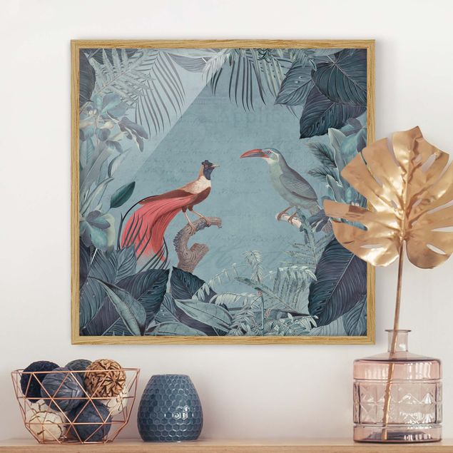Wandbilder Tiere Blaugraues Paradies mit tropischen Vögeln
