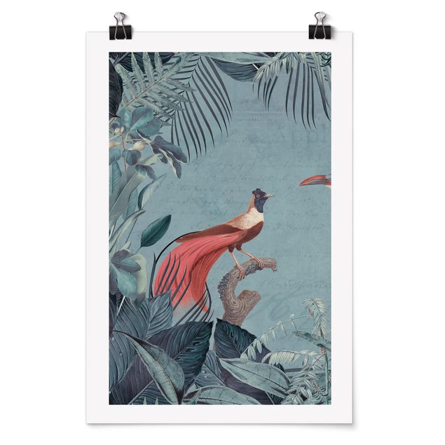 Tiere Poster Blaugraues Paradies mit tropischen Vögeln