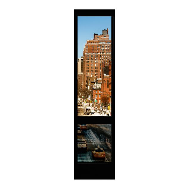 Schiebegardinen 3er Set Blick aus Fenster auf Straße in New York