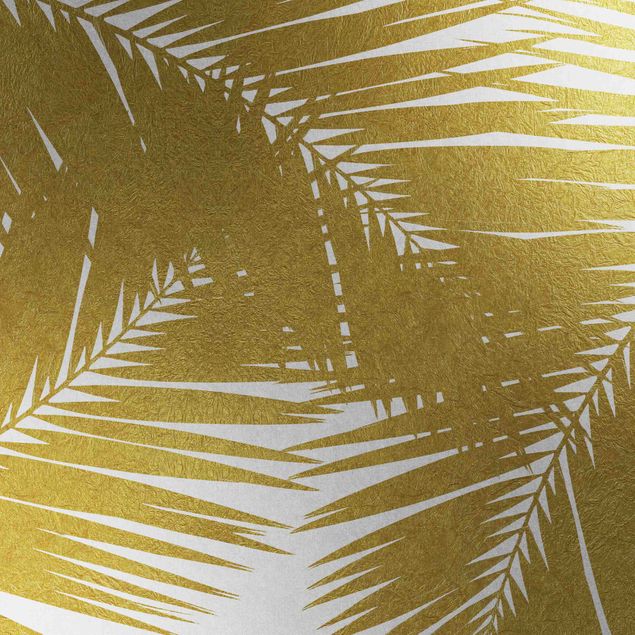Metallic Tapete  - Blick durch goldene Palmenblätter