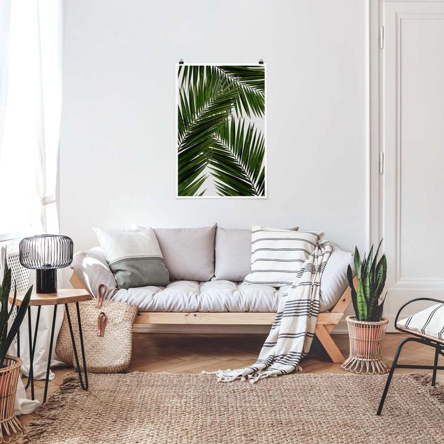 Poster Landschaft Blick durch grüne Palmenblätter