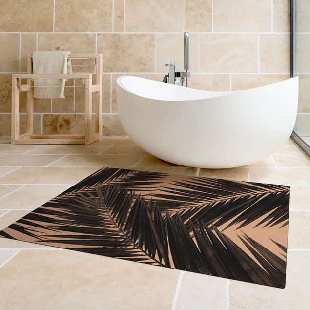 Teppich modern Blick durch Palmenblätter schwarz weiß