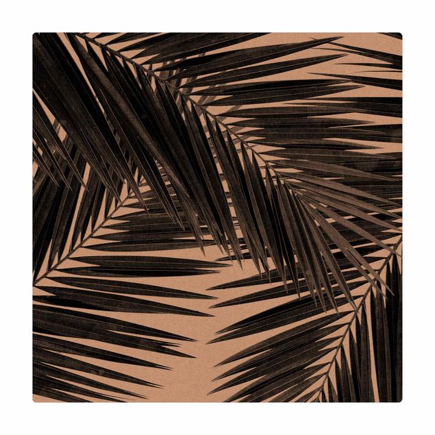 Teppich Esszimmer Blick durch Palmenblätter schwarz weiß