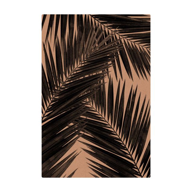 Teppich Esszimmer Blick durch Palmenblätter schwarz weiß