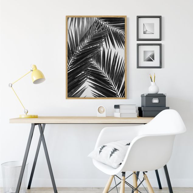 Landschaftsbilder mit Rahmen Blick durch Palmenblätter schwarz weiß