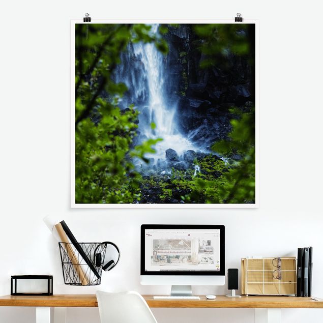 Poster Landschaft Blick zum Wasserfall
