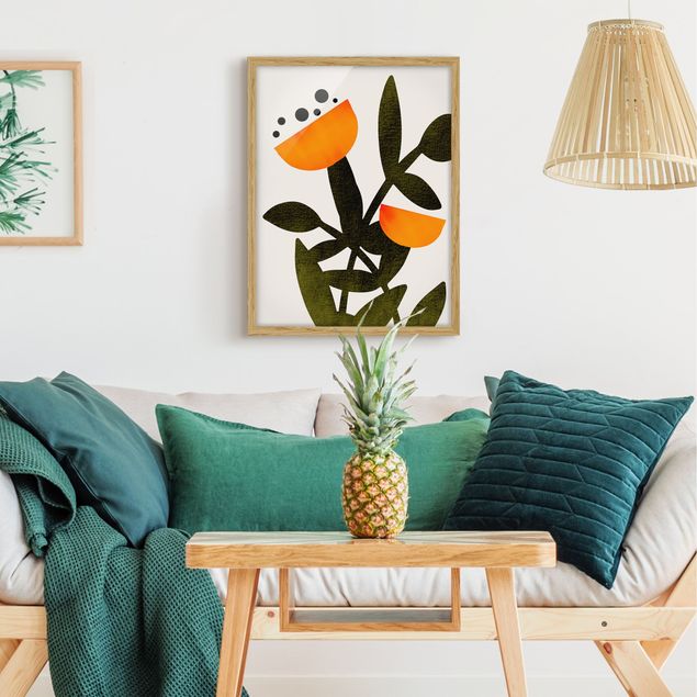 Gerahmte Bilder abstrakt Blüten in Orange