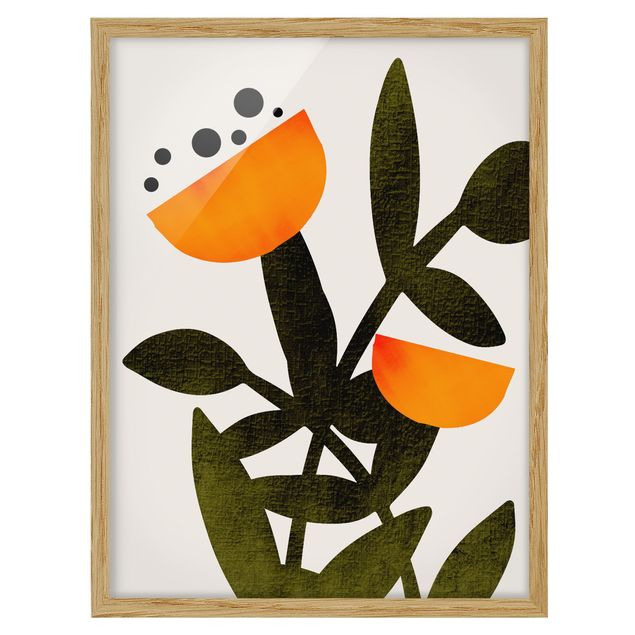 Kunstdruck Bilder mit Rahmen Blüten in Orange