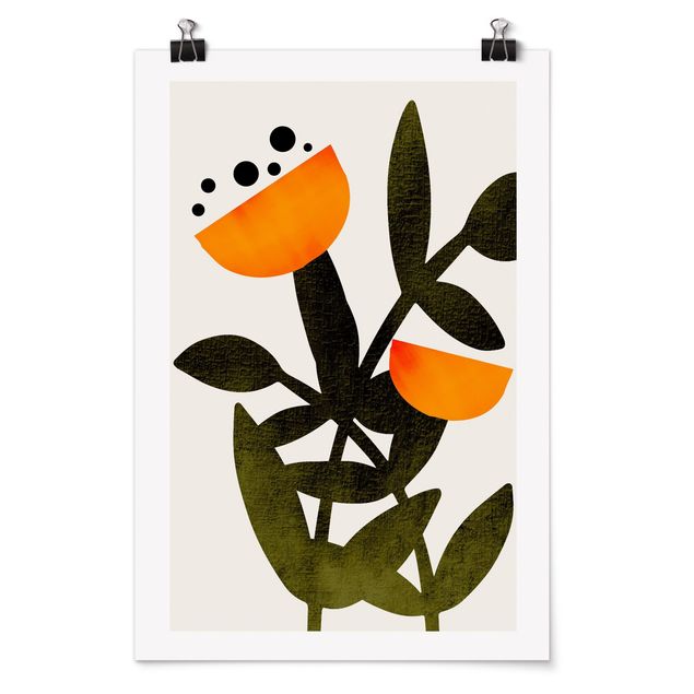 Poster abstrakte Kunst Blüten in Orange